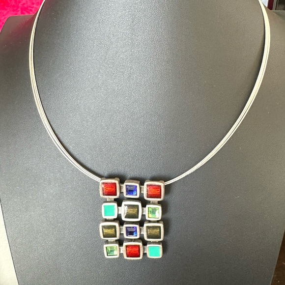 Artisan Jewelry - Colorful Squares Geometric Multi Strand Necklace